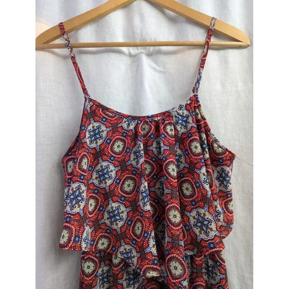 xhilaration kaleidoscope sun dress, orange, blue, white, women's size Medium D4 - Picture 2 of 5